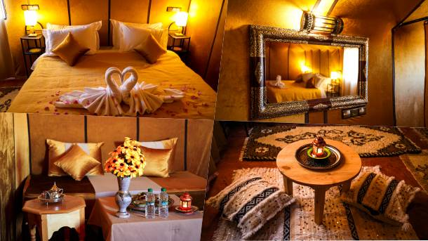 Double Luxury Tent - Luxury Double Tent- The White Camp - Merzouga luxury desert camp - Sahara Luxury desert camp for couples in love – honeymoon tents